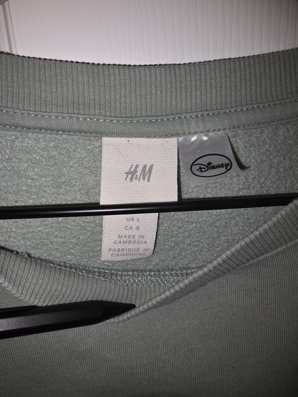 H&M Disney Mickey Mouse Embossed Sweatshirt Sage Green Crewneck Size L - Picture 3 of 4